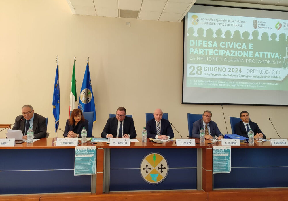“Difesa civica e partecipazione attiva: la Regione Calabria protagonista”, l’evento a Palazzo Campanella